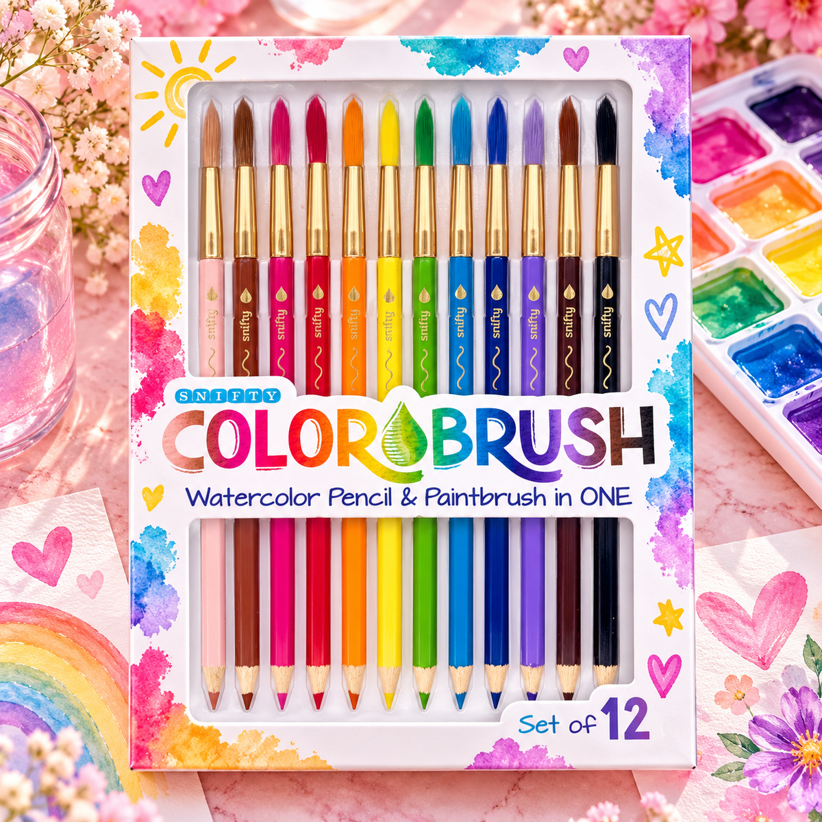 Snifty Colorbrush Watercolor Pencil & Paintbrush Set – 12 Colors