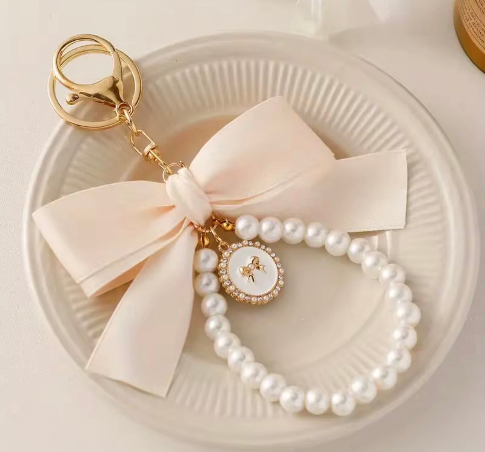 Pearl Bow Keychain & Phone Lanyard Bracelet