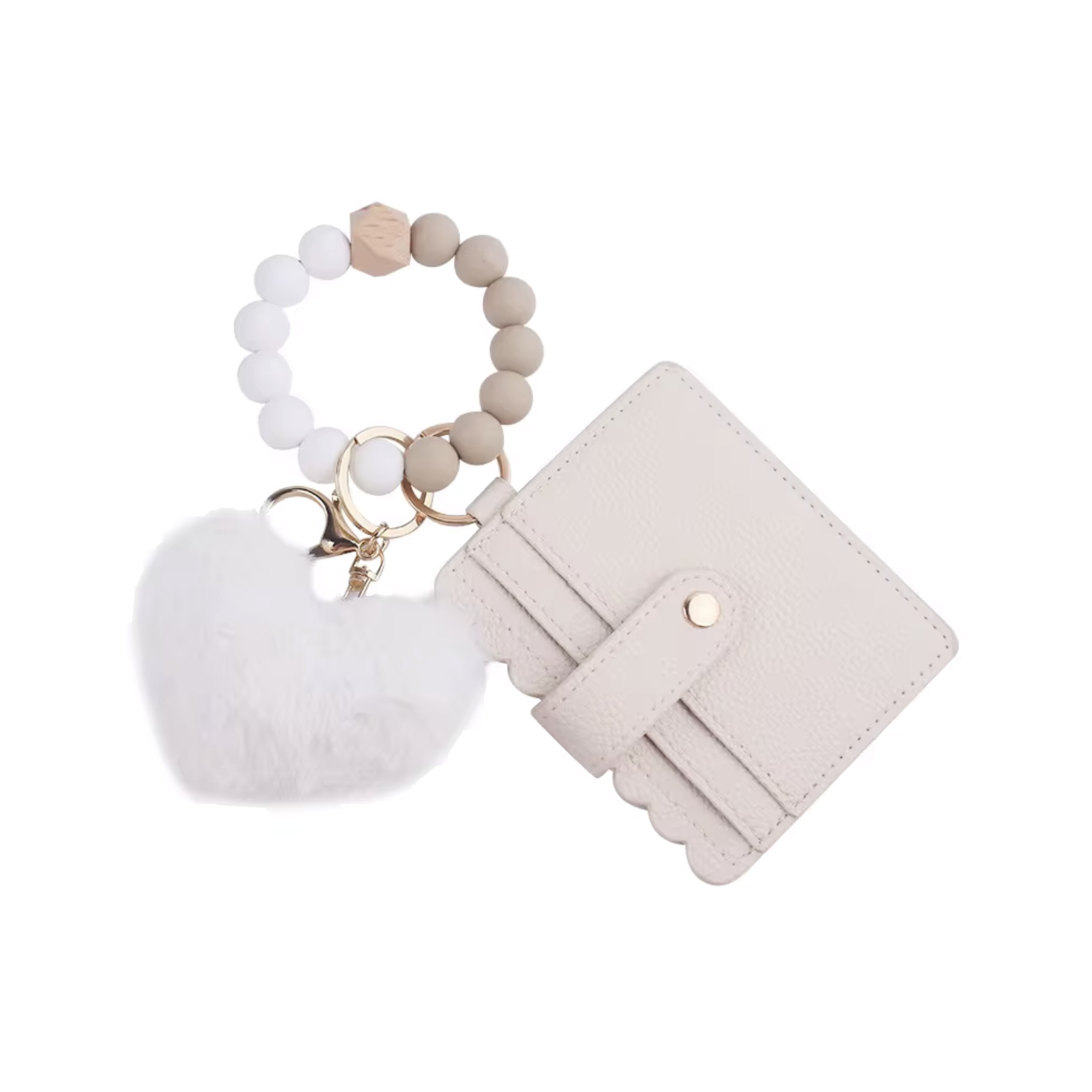Mini Wallet Keychain with Beaded Wristlet & Pom Charm