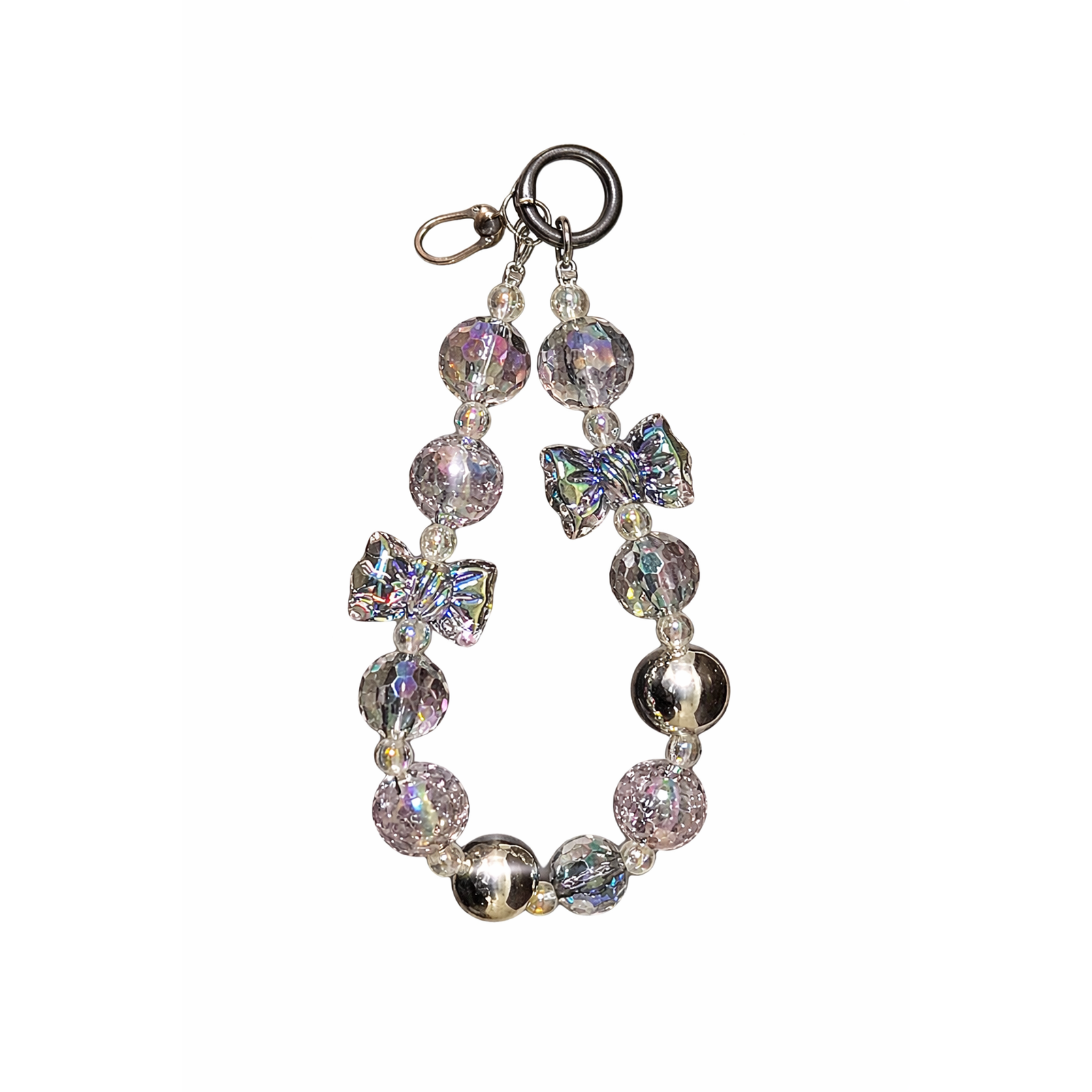 Crystal Bow Beaded Wristlet Keychain & Phone Lanyard
