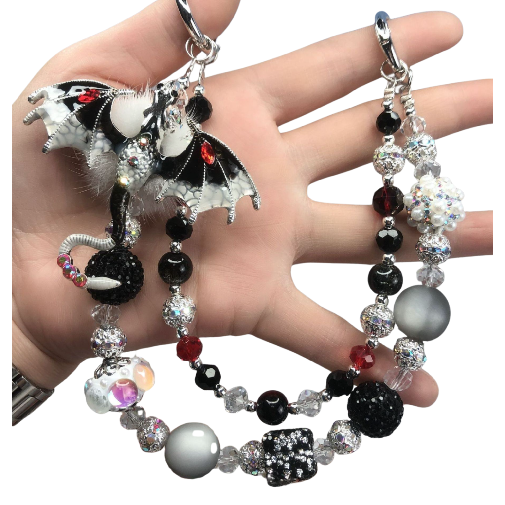 Gothic Dragon Beaded Phone Charm Wristlet