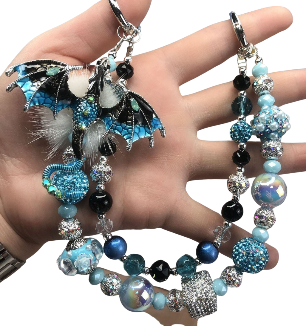 Gothic Dragon Beaded Phone Charm Wristlet
