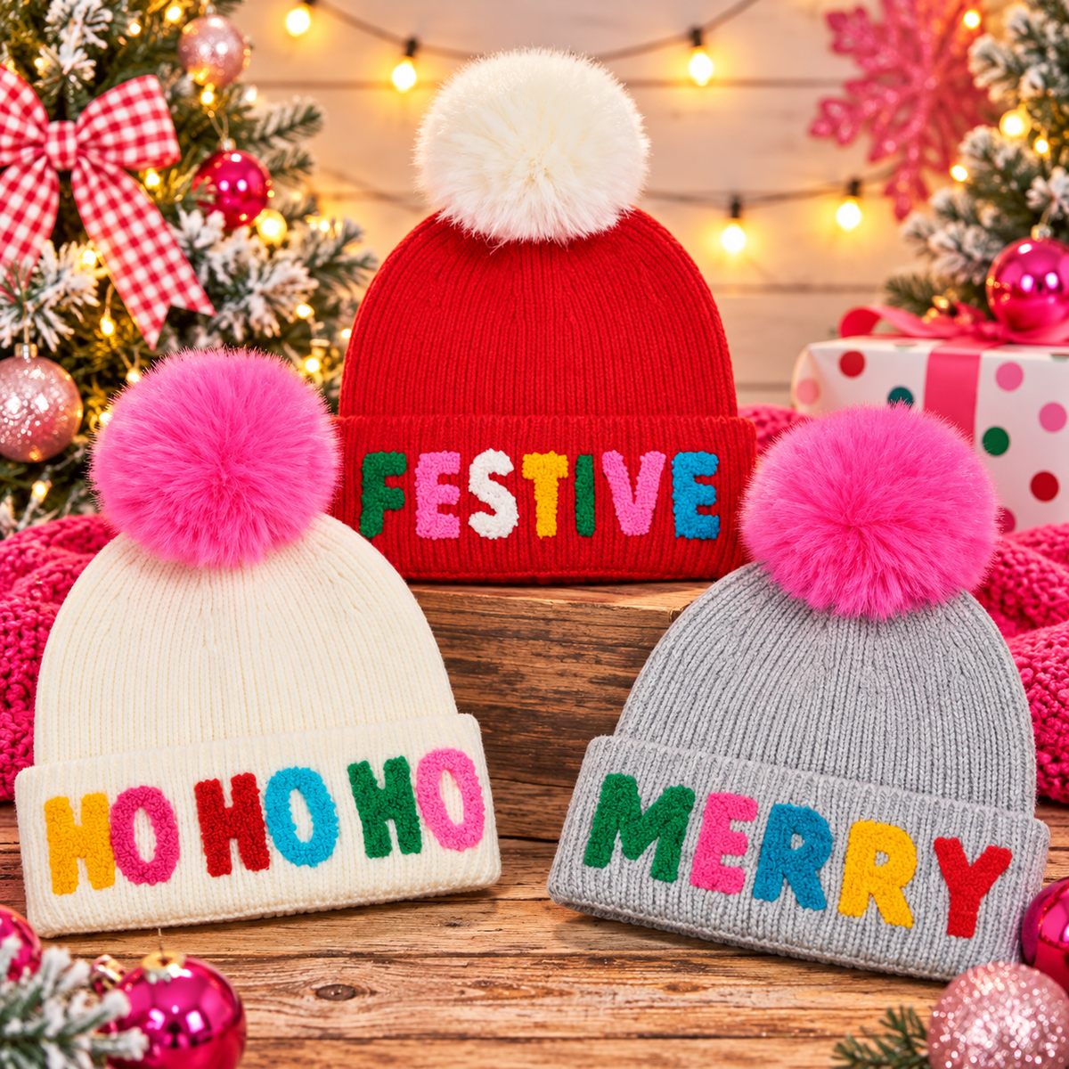 Holiday Cheer Pom Beanie