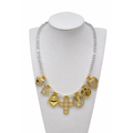 Gold Charm Cross & Heart Beaded Statement Necklace