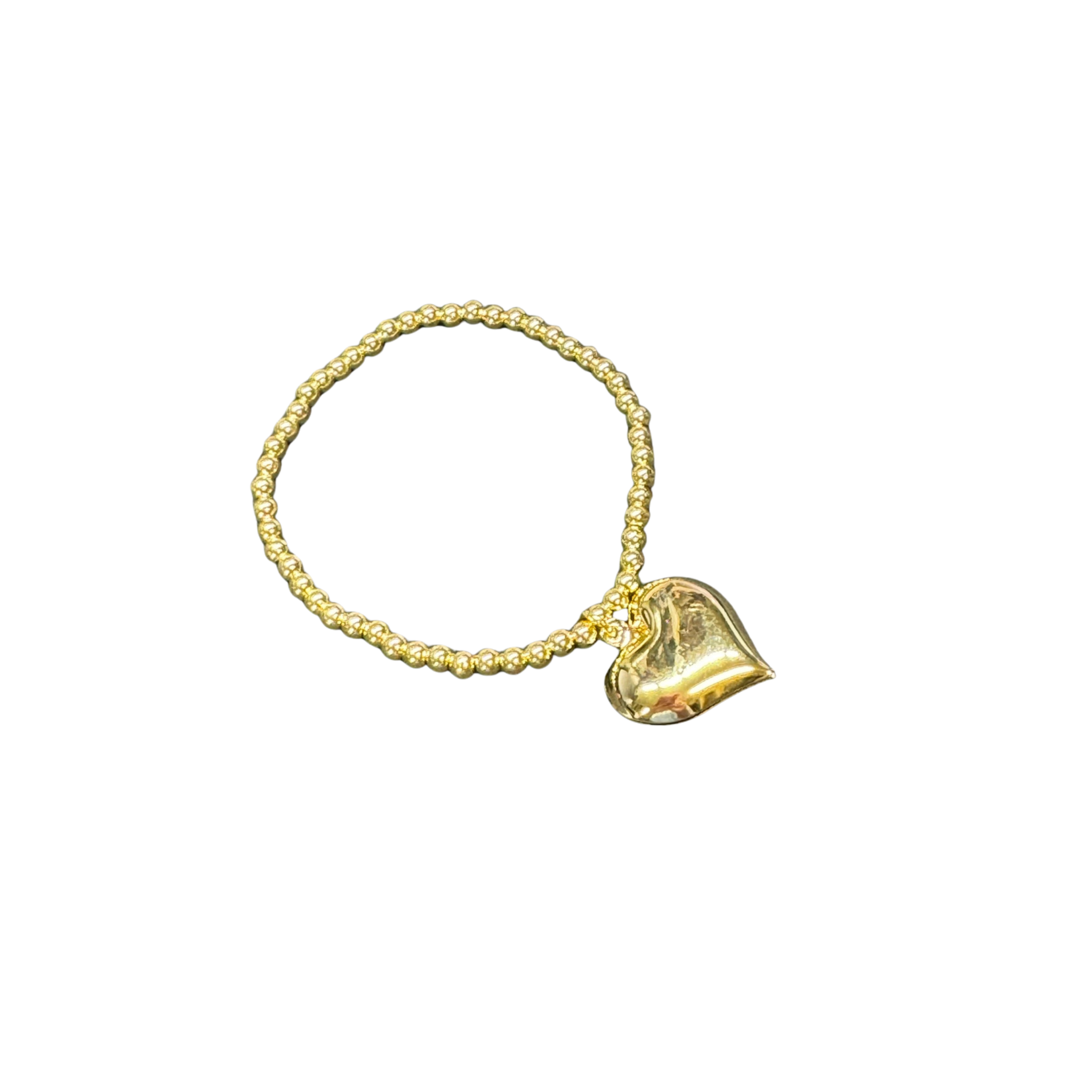 Gold Heart Charm Bead Stretch Bracelet