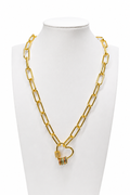 Gold Heart Lock Paperclip Chain Necklace