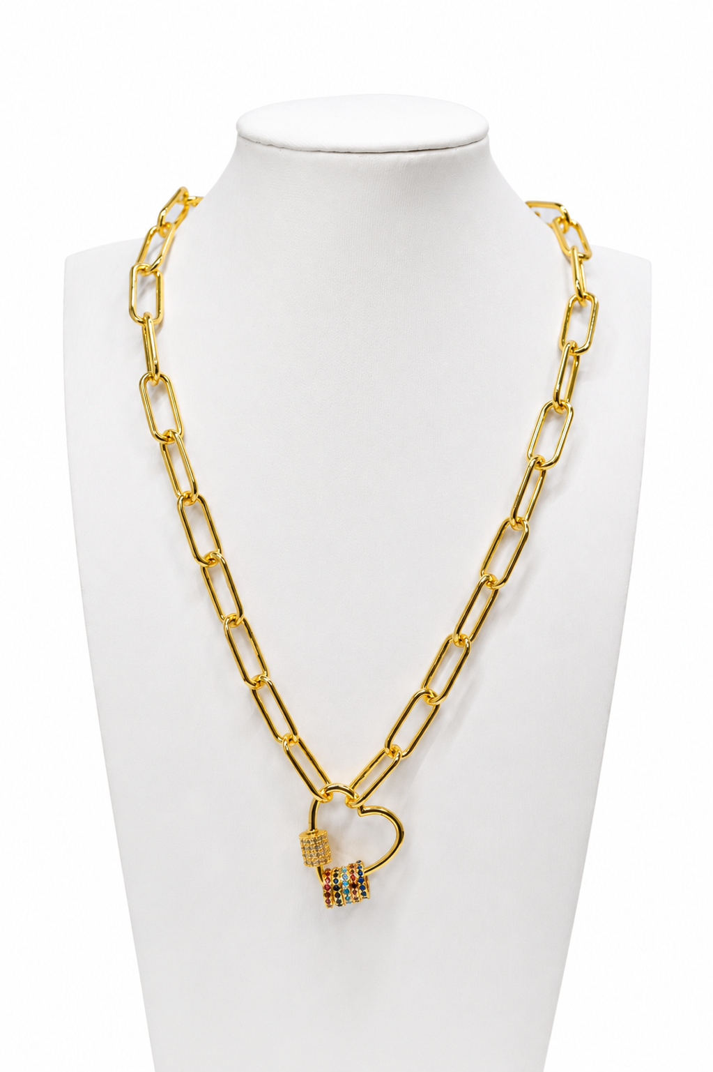 Gold Heart Lock Paperclip Chain Necklace