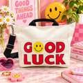 Good Luck Smiley Canvas Crossbody Tote