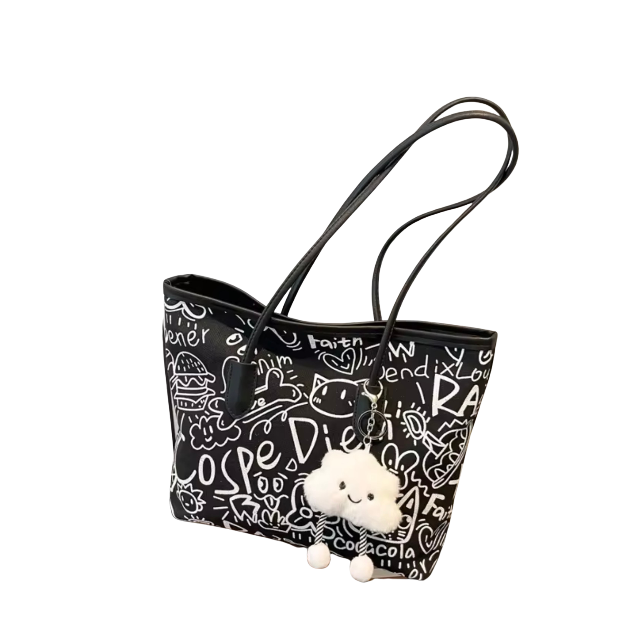 Graphic Print Tote Bag with Charm