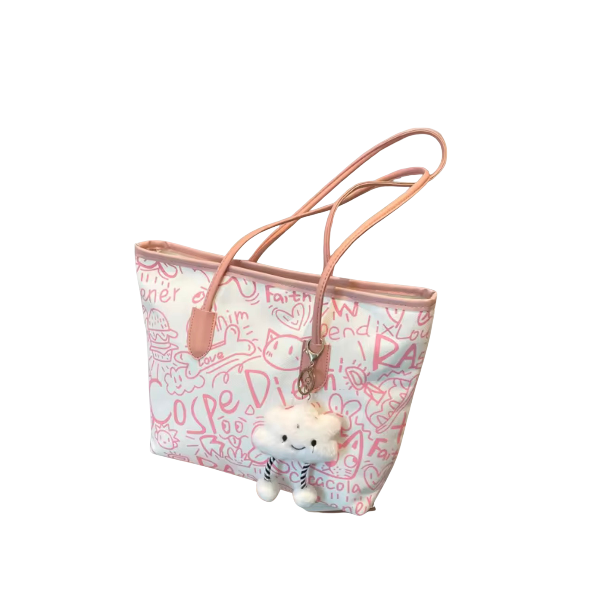 Graphic Print Tote Bag with Charm