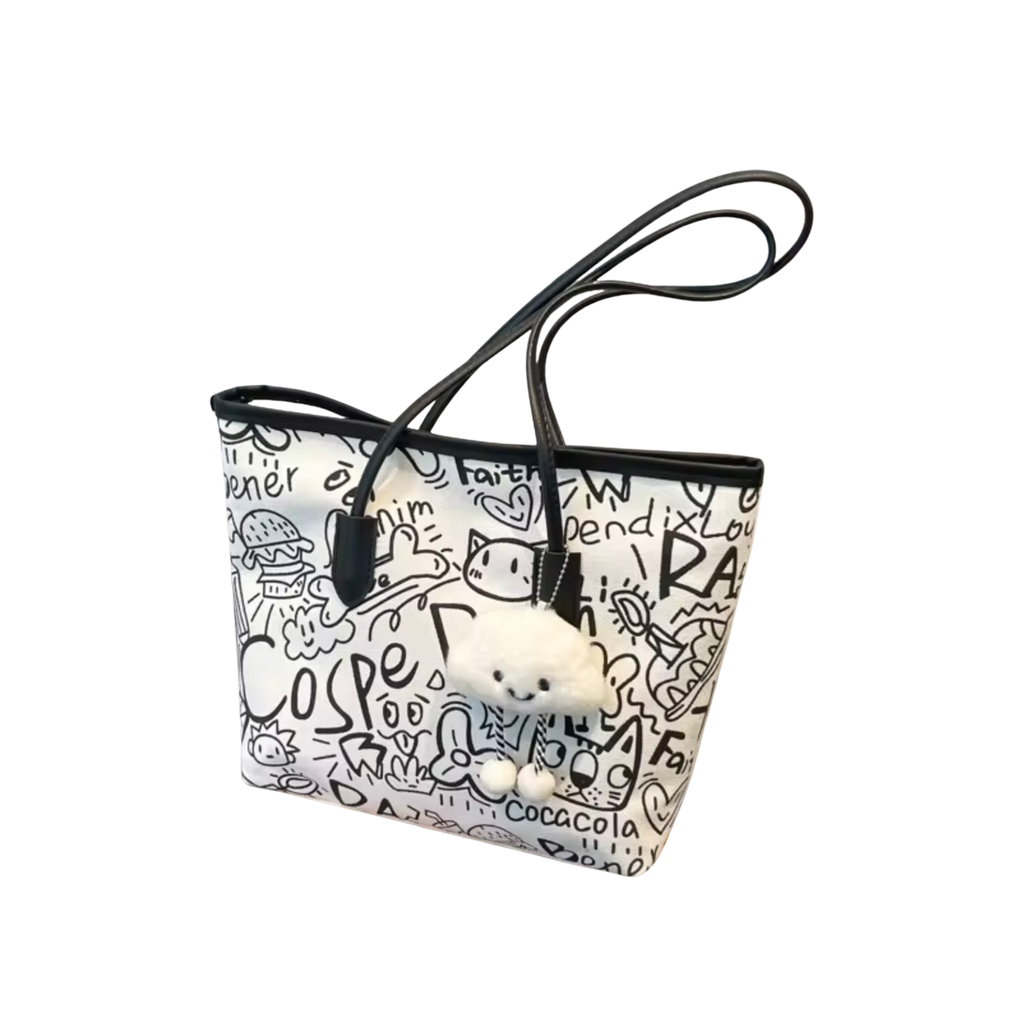 Graphic Print Tote Bag with Charm