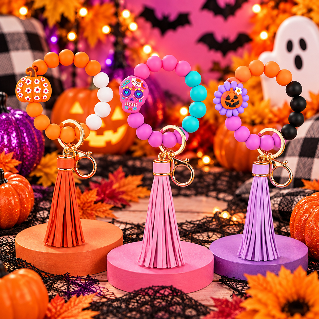 Halloween Beaded Wristlet Keychain