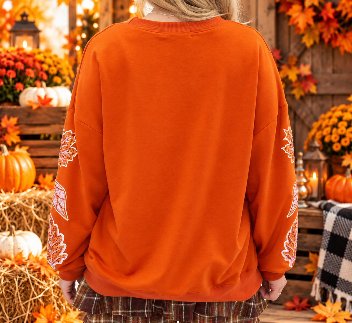 Hello Fall Sequin Leaf Lightweight Sweatshirt