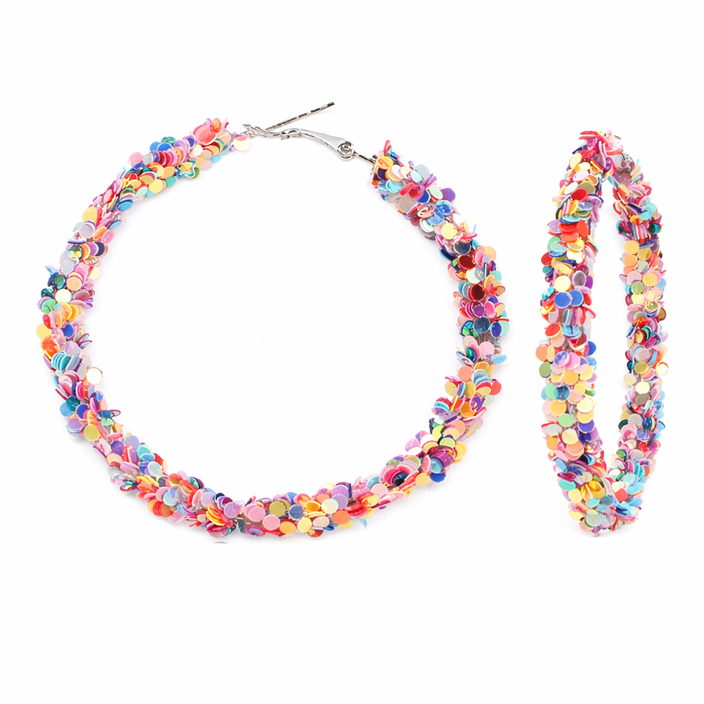 Colorful Sequin Hoop Statement Earrings