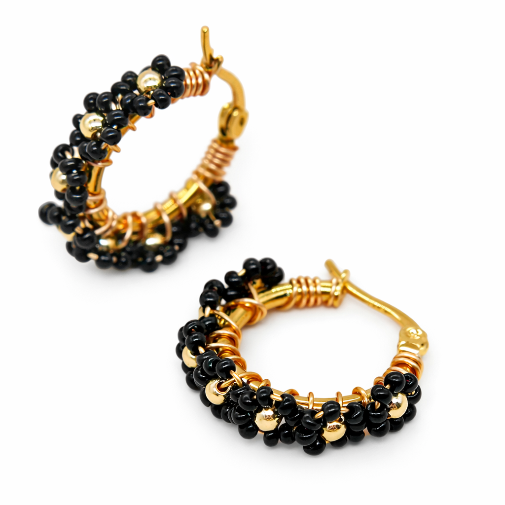 Pastel Floral Beaded Hoop Earrings