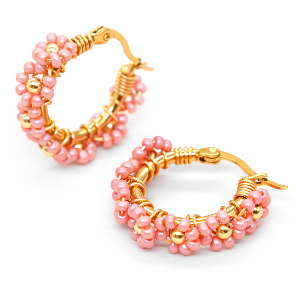 Pastel Floral Beaded Hoop Earrings