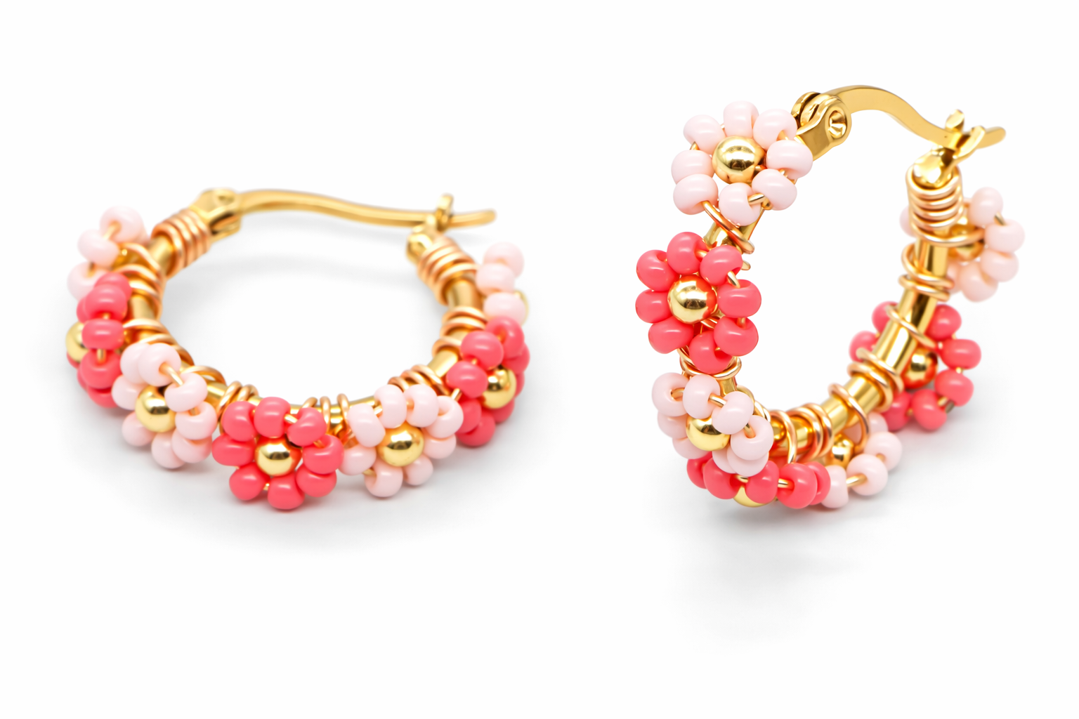 Pastel Floral Beaded Hoop Earrings