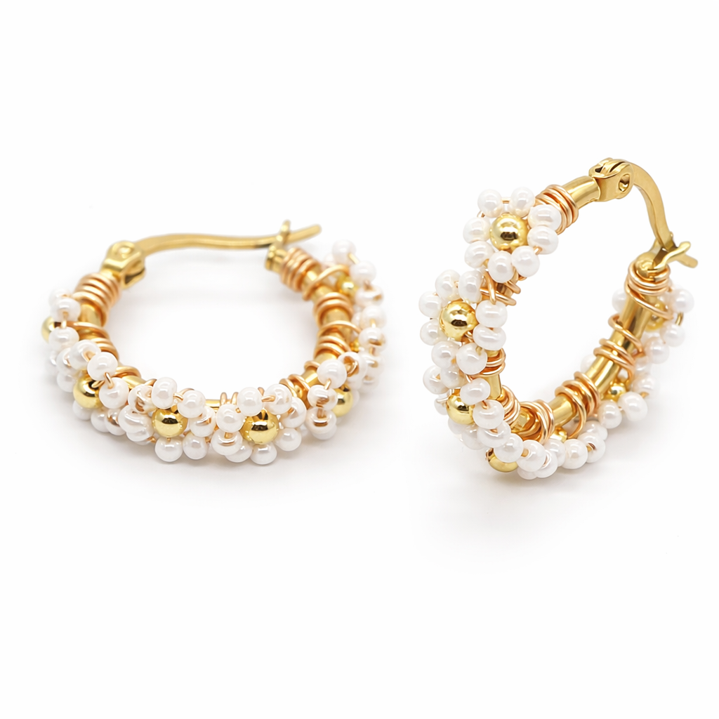 Pastel Floral Beaded Hoop Earrings