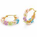 Pastel Floral Beaded Hoop Earrings