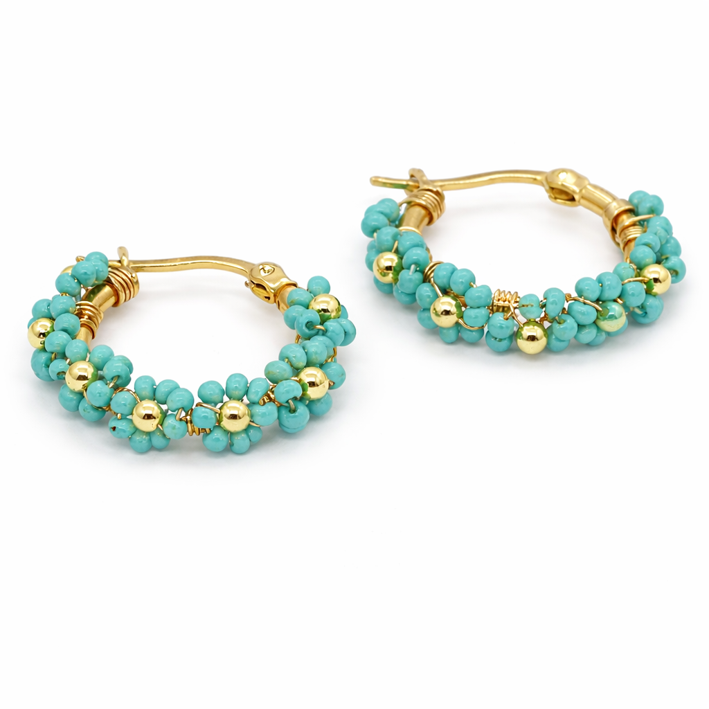 Pastel Floral Beaded Hoop Earrings
