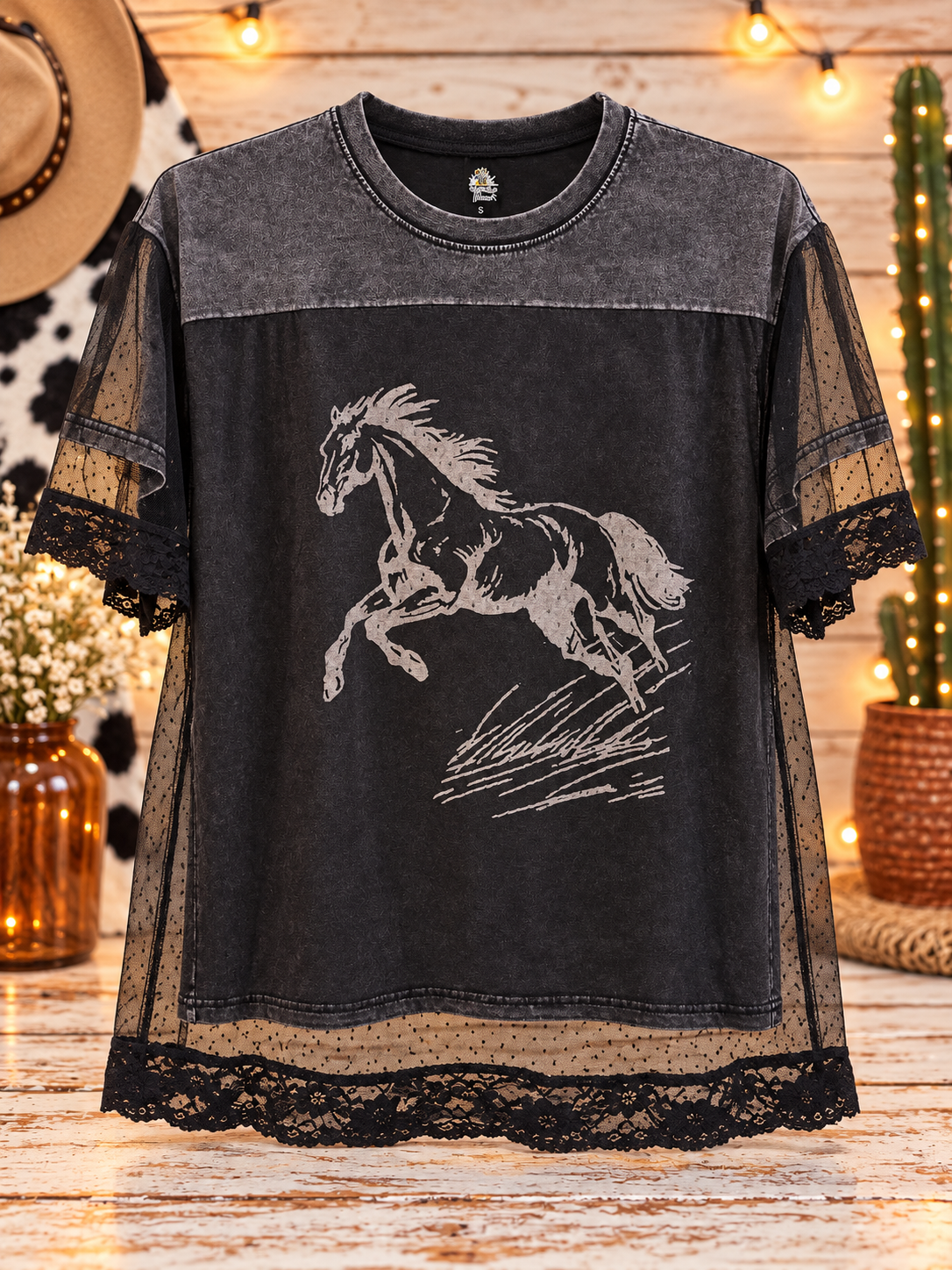 Wild Spirit Horse Lace Overlay Tee
