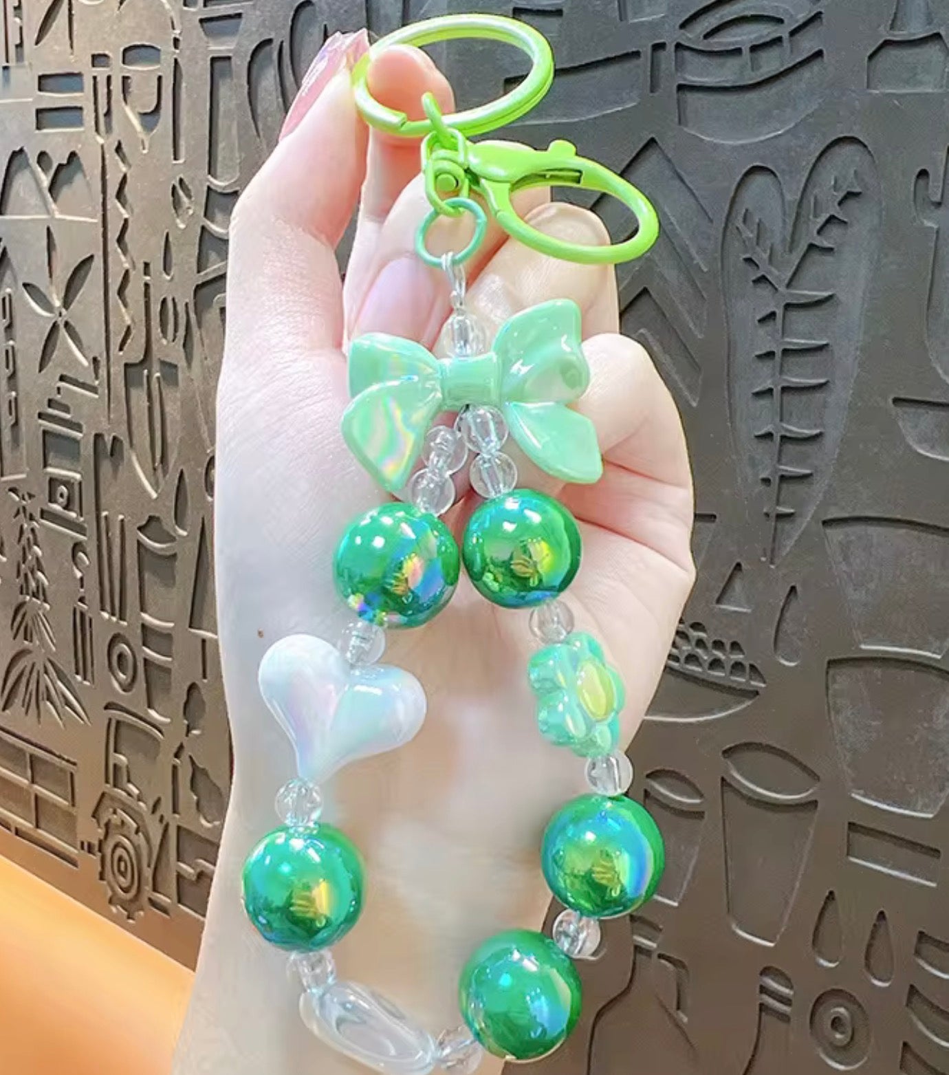 Iridescent Bow Beaded Wristlet Keychain