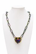 Iridescent Heart Pendant Paperclip Chain Necklace