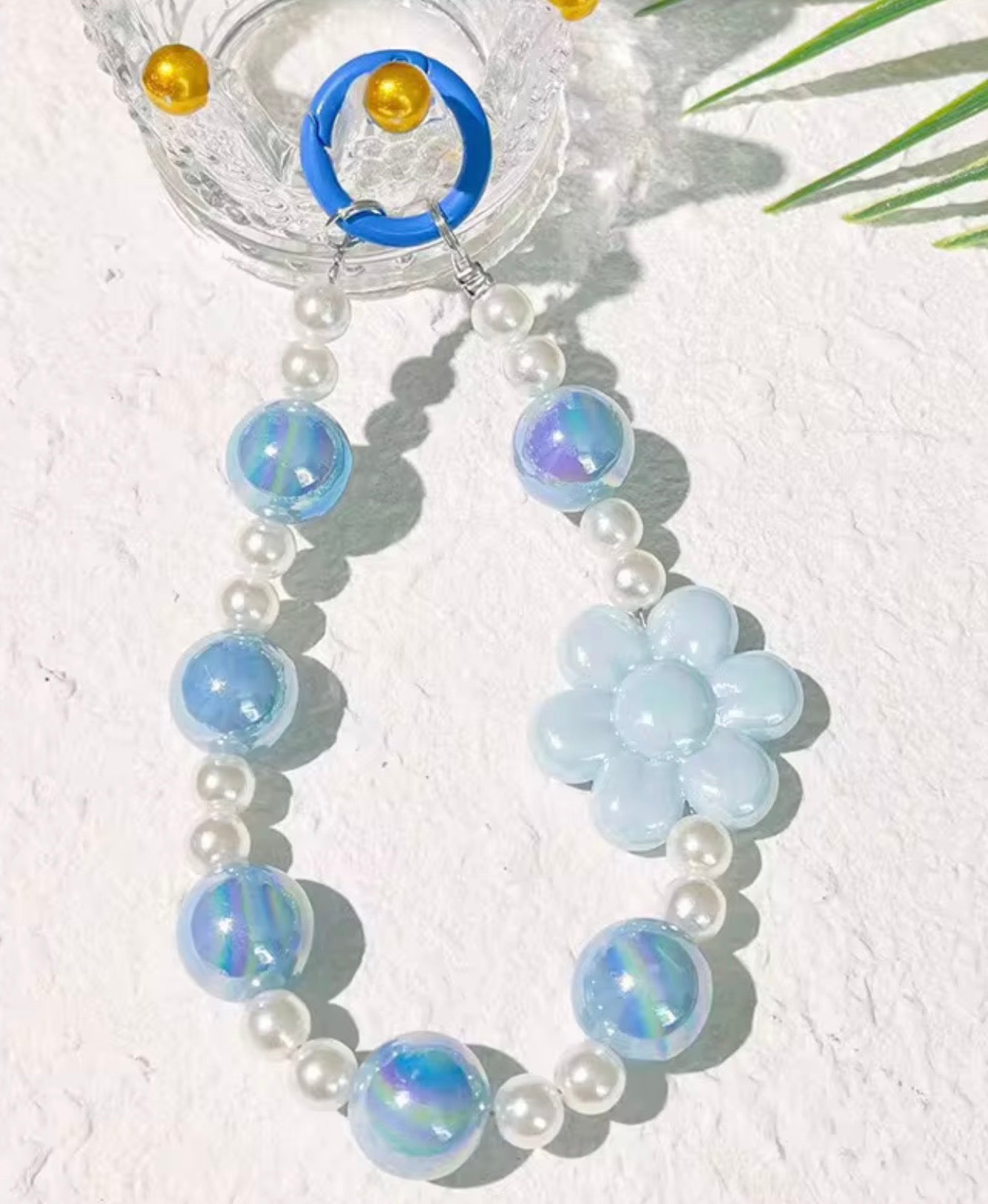 Iridescent Flower Beaded Wristlet Keychain