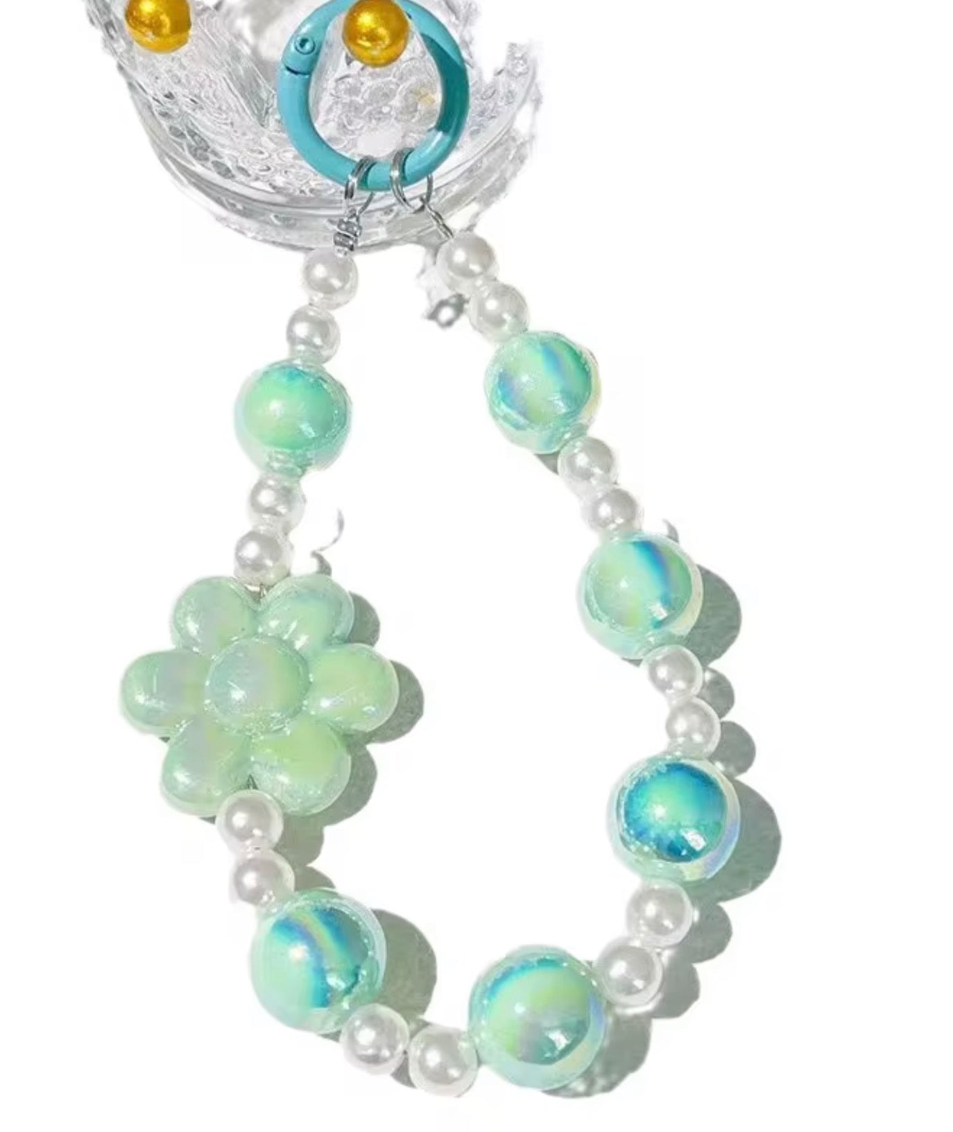 Iridescent Flower Beaded Wristlet Keychain