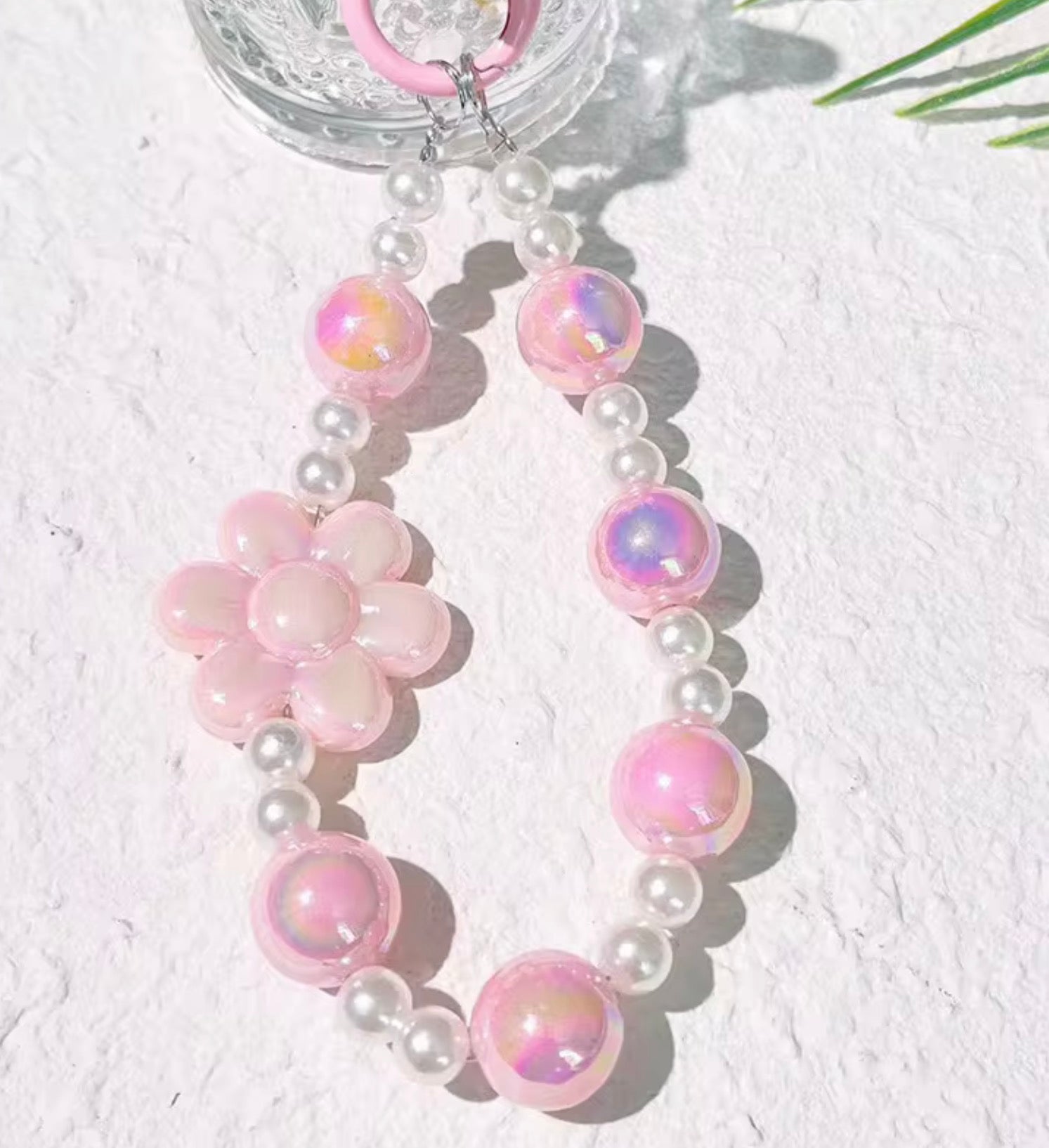 Iridescent Flower Beaded Wristlet Keychain