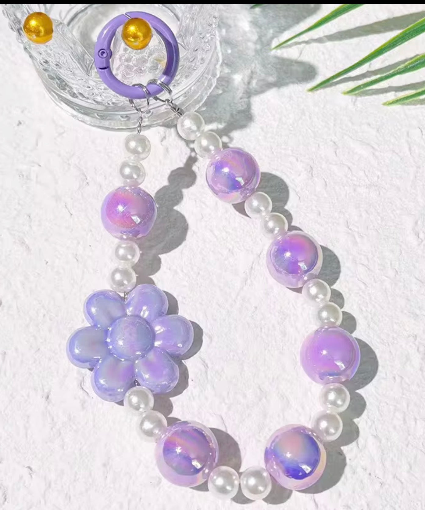Iridescent Flower Beaded Wristlet Keychain