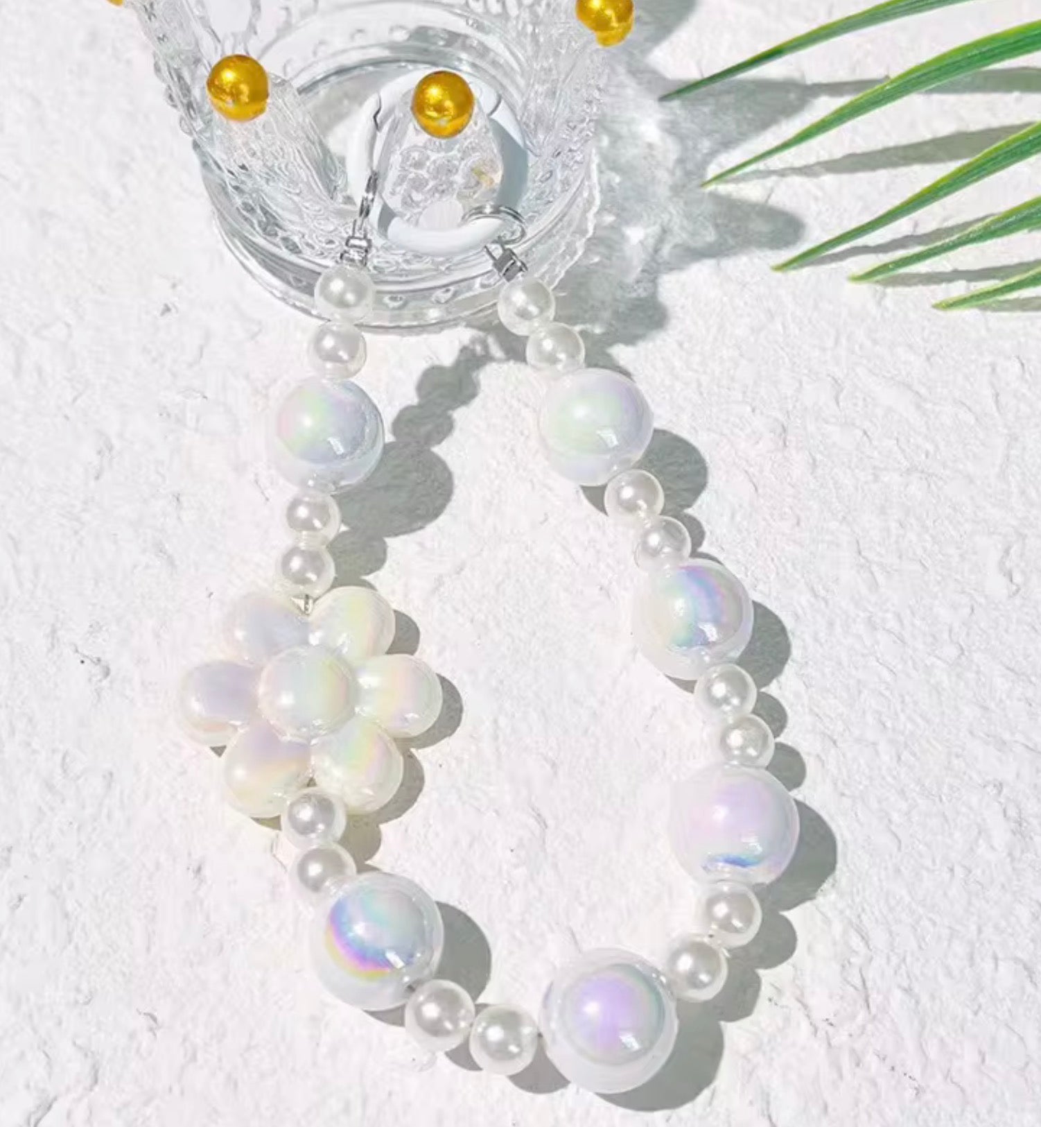 Iridescent Flower Beaded Wristlet Keychain