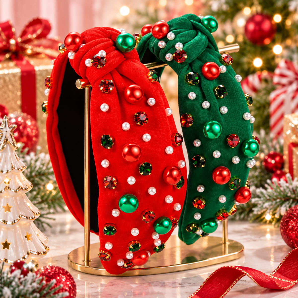 Jeweled Christmas Knot Headband