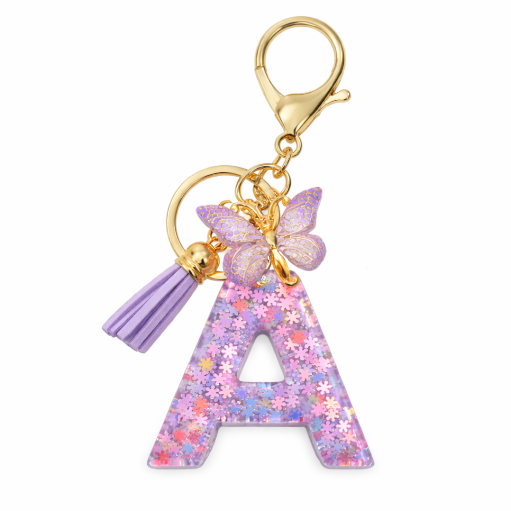 Purple Glitter Initial Keychain/Charm