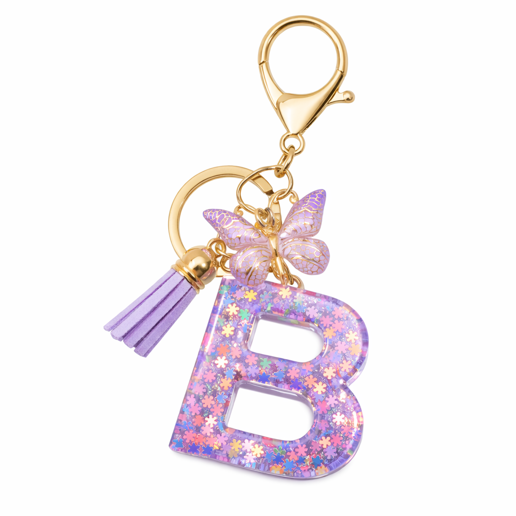Purple Glitter Initial Keychain/Charm