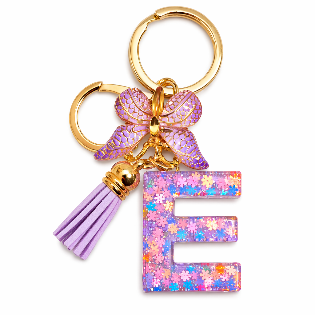 Purple Glitter Initial Keychain/Charm