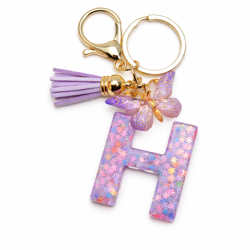 Purple Glitter Initial Keychain/Charm