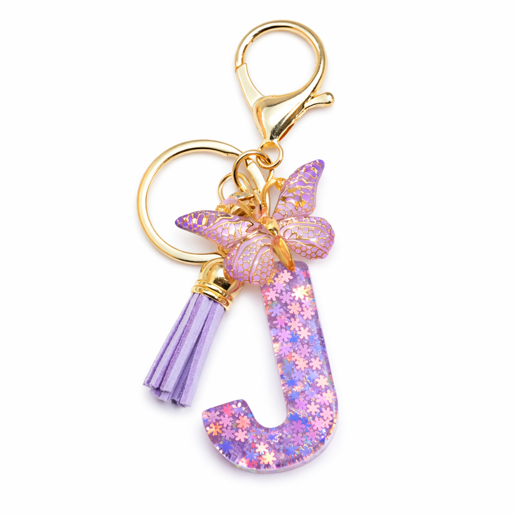 Purple Glitter Initial Keychain/Charm