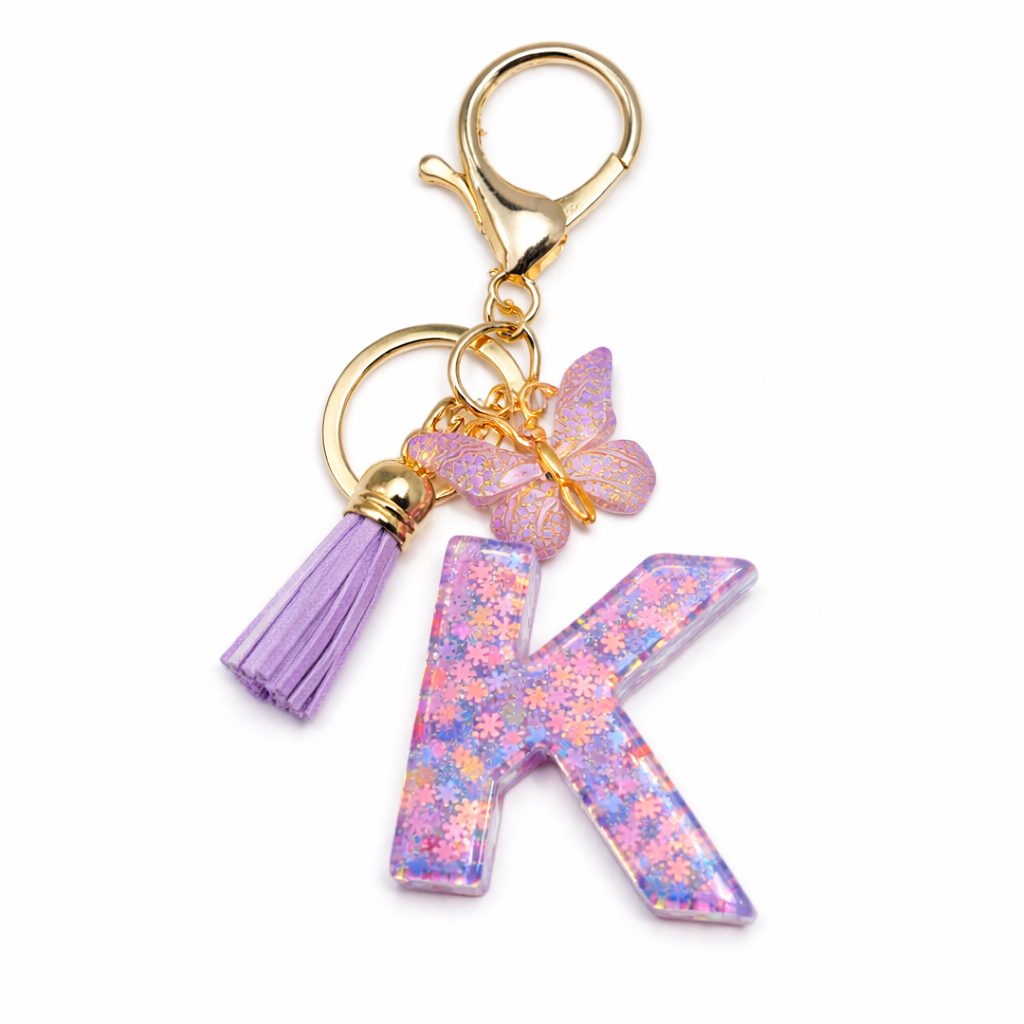 Purple Glitter Initial Keychain/Charm