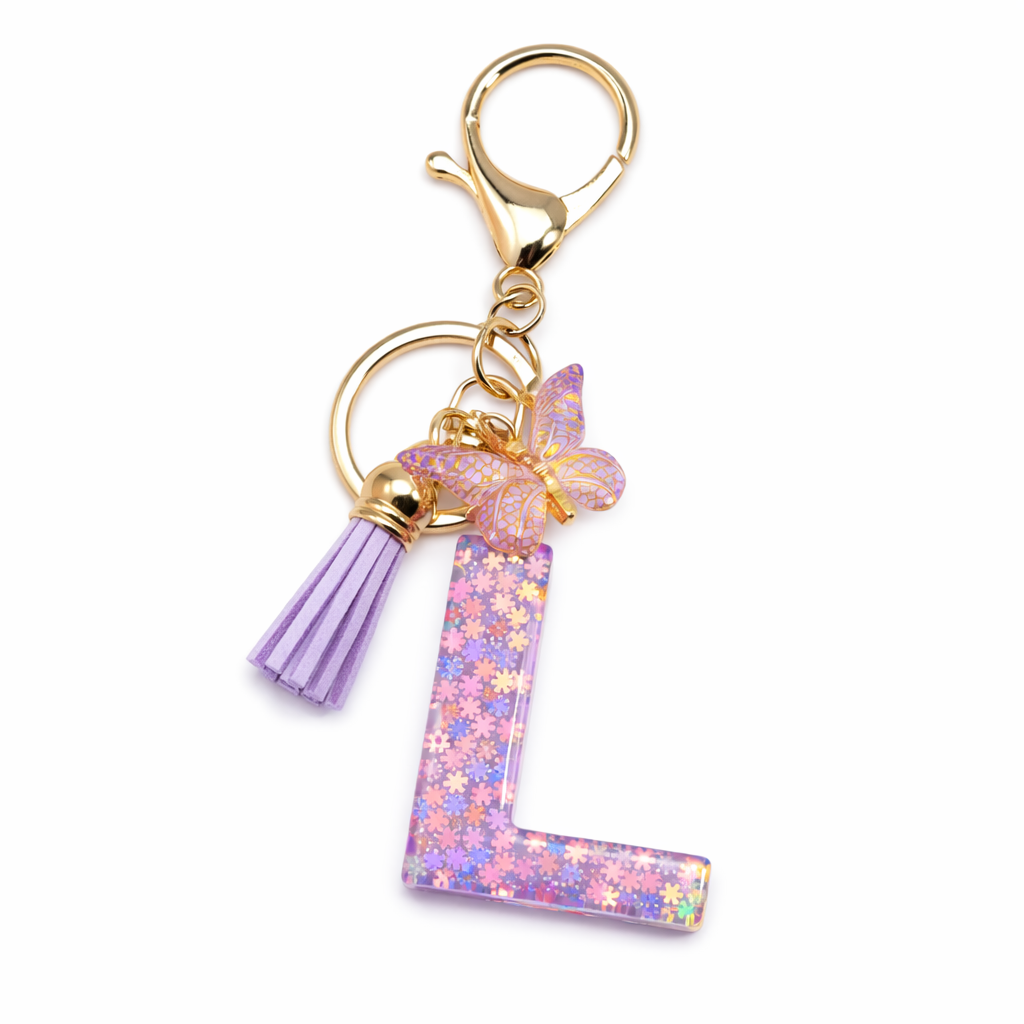 Purple Glitter Initial Keychain/Charm