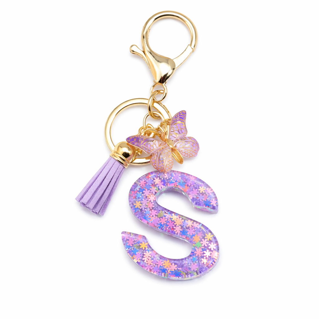 Purple Glitter Initial Keychain/Charm