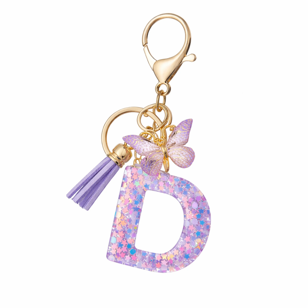 Purple Glitter Initial Keychain/Charm