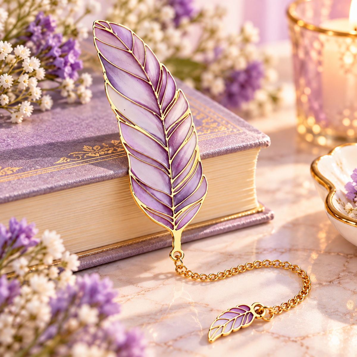 Enamel Feather Chain Bookmark