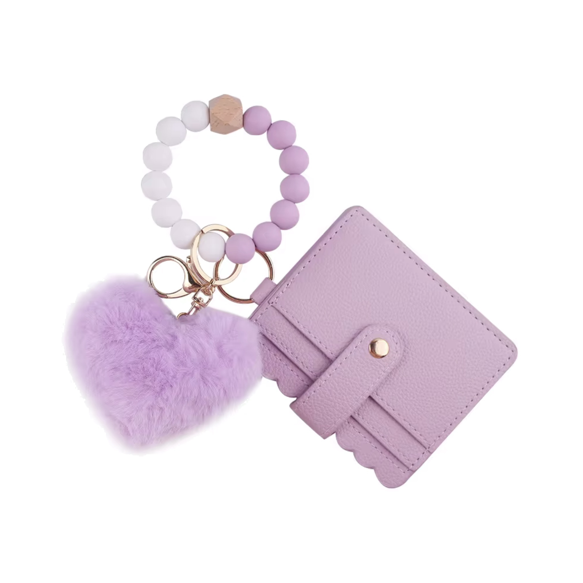 Mini Wallet Keychain with Beaded Wristlet & Pom Charm