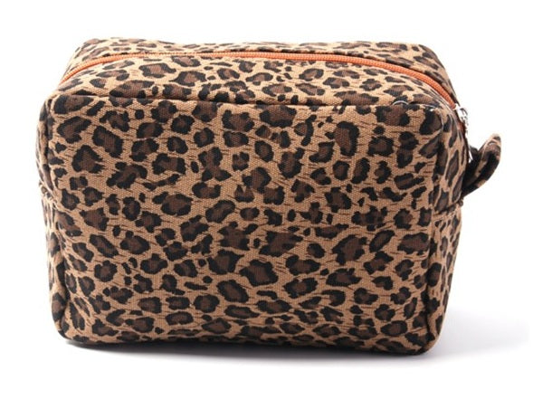 Leopard Canvas Cosmetic Bag – Stylish, Spacious & Travel-Ready