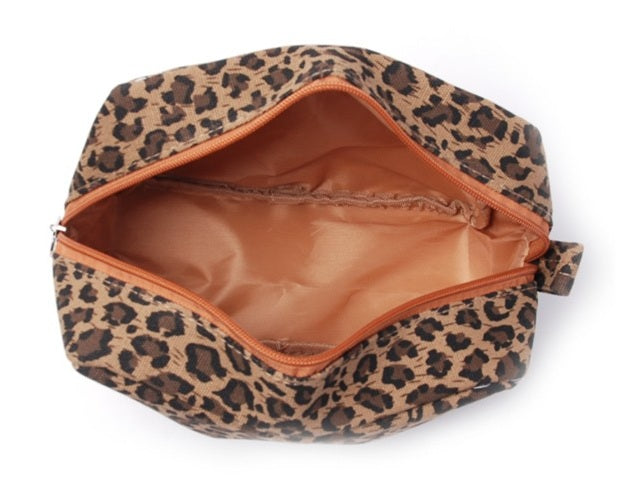 Leopard Canvas Cosmetic Bag – Stylish, Spacious & Travel-Ready