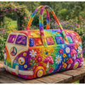 Groovy Peace Bus Quilted Weekender Bag
