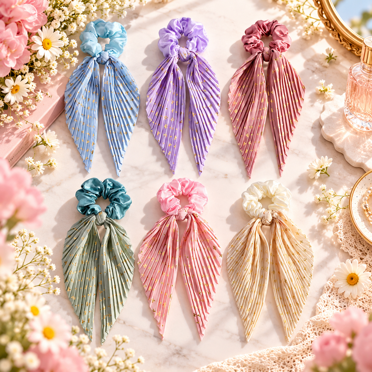 Pleated Scarf Scrunchie Hair Tie