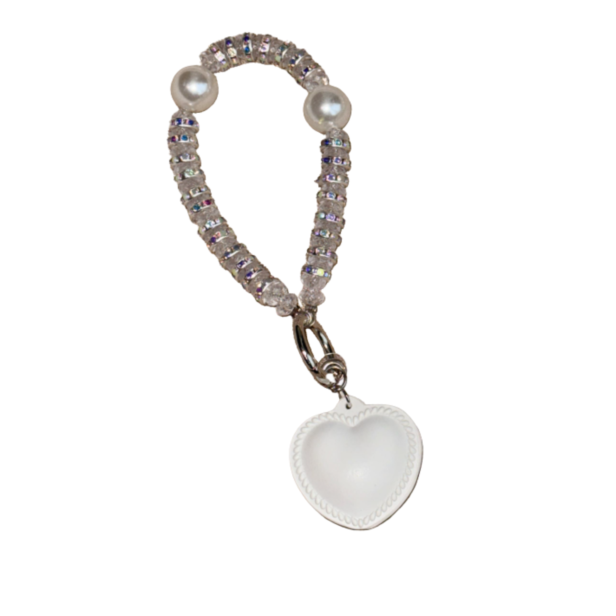 Pearl Heart Phone Charm & Bag Charm – Elegant Beaded Wrist Strap