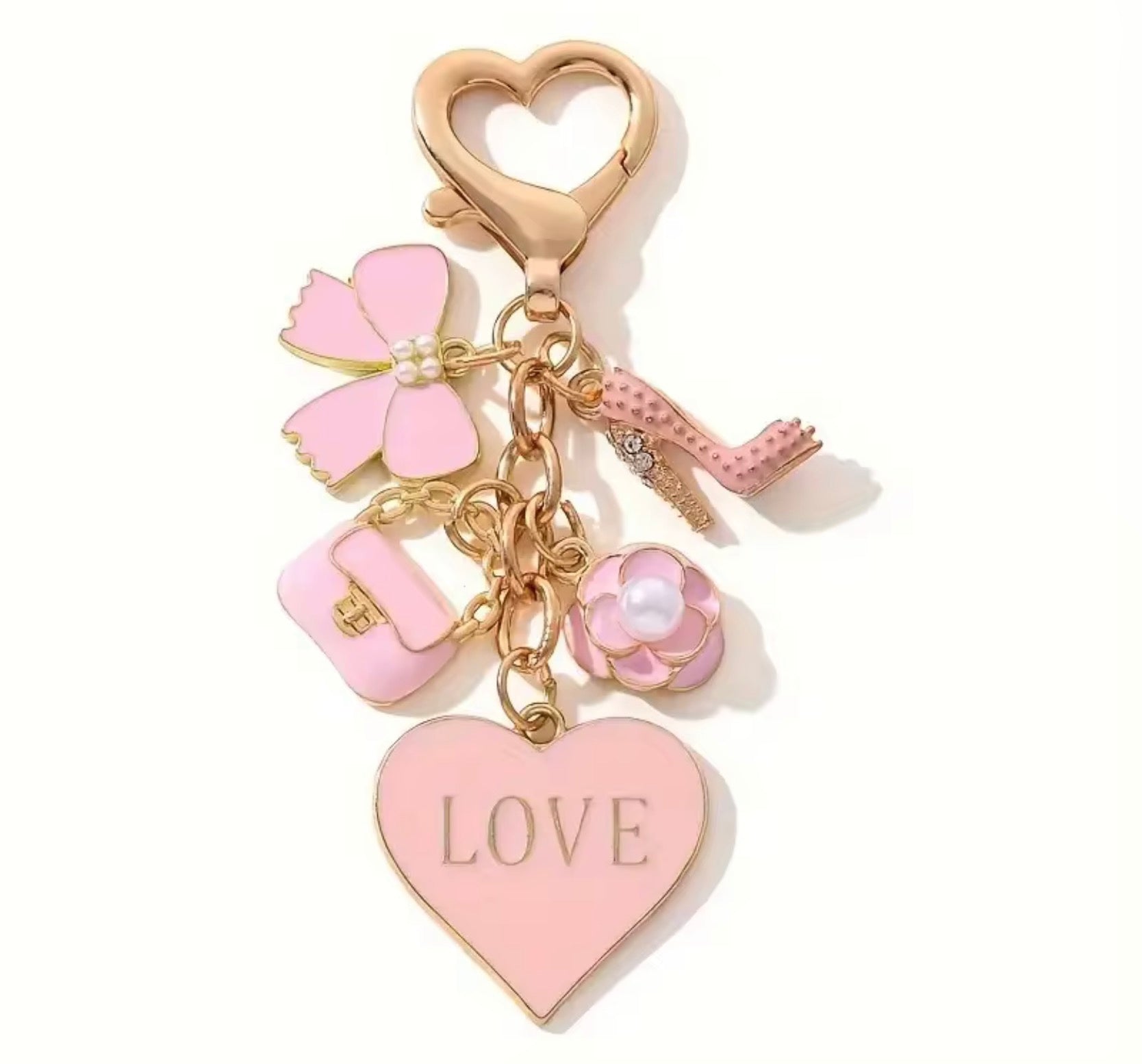 Pink Love Heart Charm Keychain